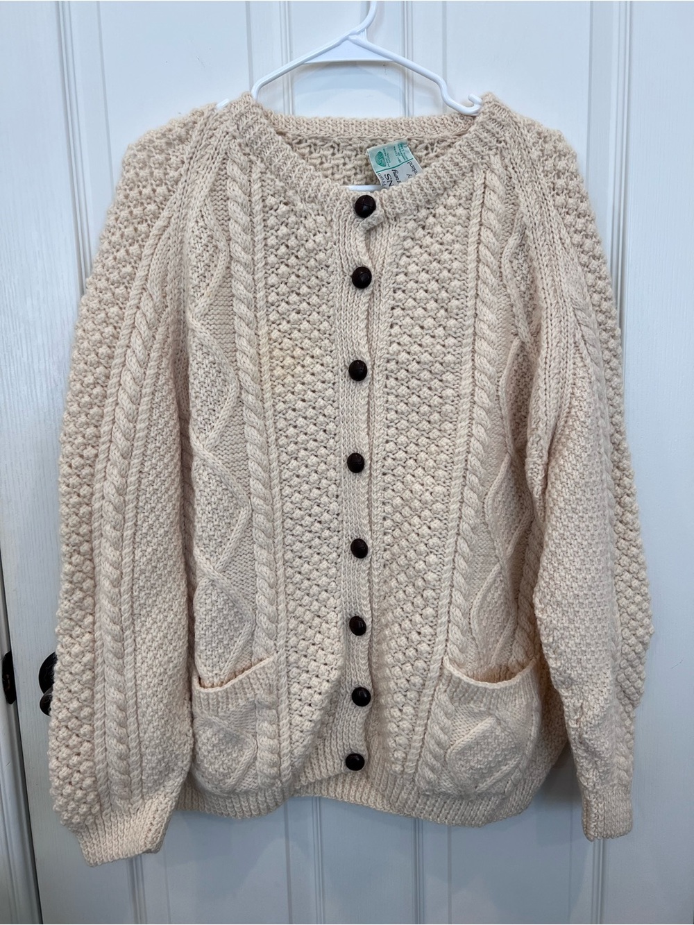 Vintage Horgans Blarney Woolen Mills Cream Cable-Knit Button Cardigan